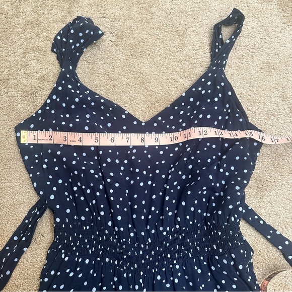 LOFT Size small Navy Blue Polka-dot Ankle Crop Wide Leg Jumpsuit with Pockets - Picture 3 of 8